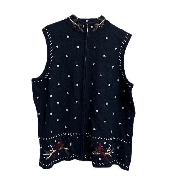 CJ Banks Jackets & Blazers - CJ Banks Hand Embroidered Cardinal Winter Sweater Vest 2X
